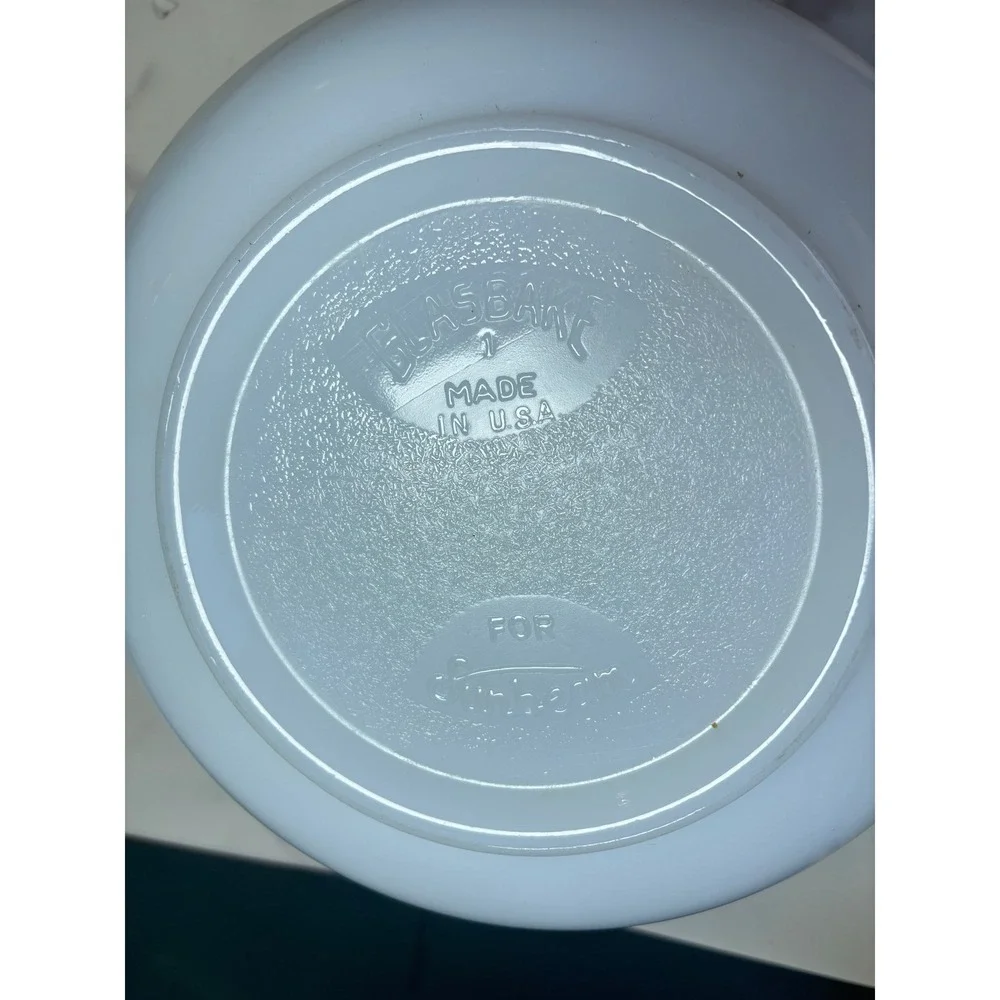 Glasbake for Sunbeam Milk Glass Mixing Bowl Set White Spout Tab Handle USA Made